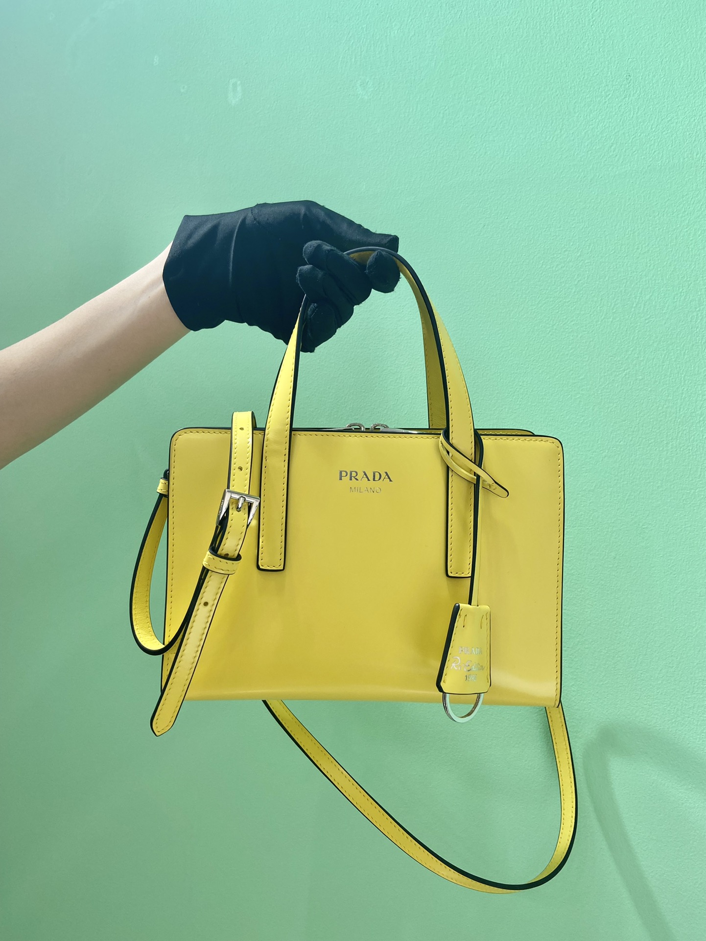 Prada Mini Re Edition 1995 Brushed Leather Handbag Bag Lemon Yellow 1BA357